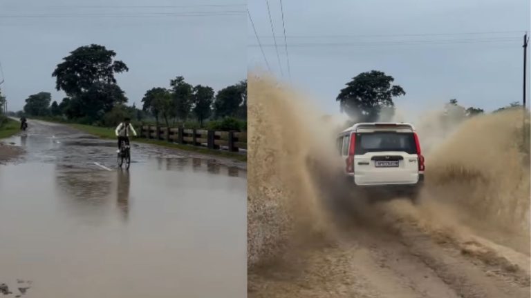 Car Spalsh Water On School Boy: