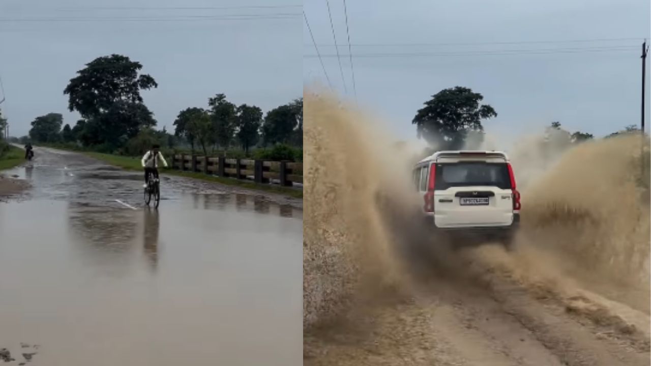 Car Spalsh Water On School Boy: