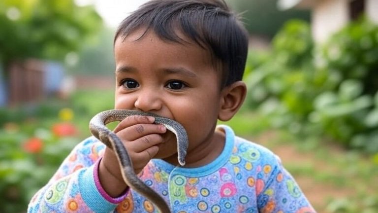 1 Year Old Boy Bites Snake