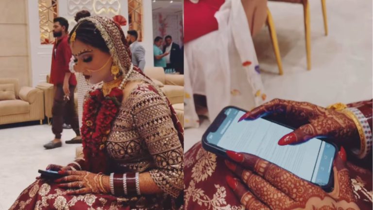 Bride Studying On Wedding Day