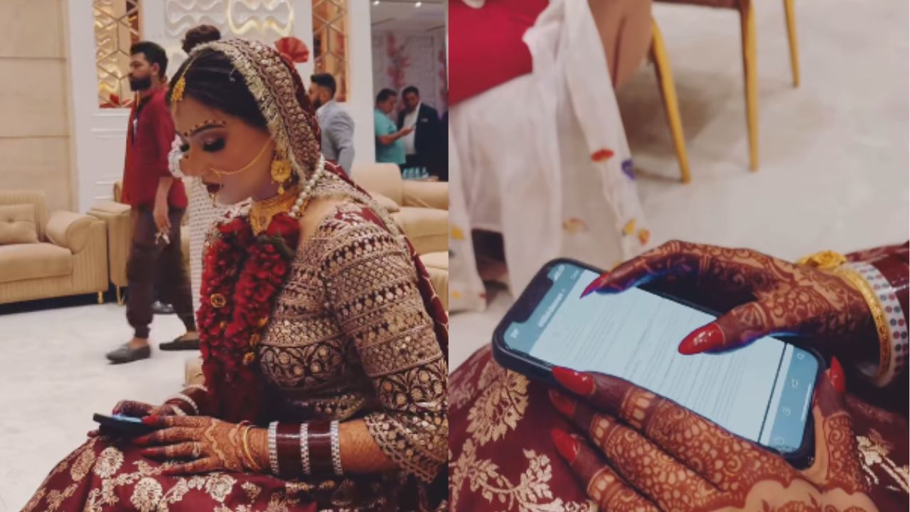 Bride Studying On Wedding Day